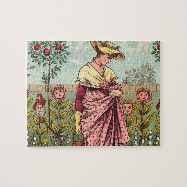 Garden Grow Flower Woman Art Antique Jigsaw Puzzle (Horizontal)