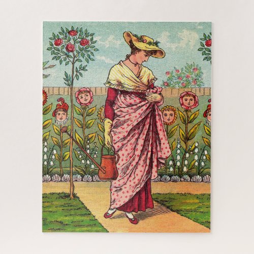 Garden Grow Flower Woman Art Antique Jigsaw Puzzle