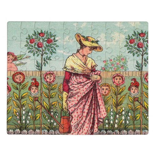 Garden Grow Flower Woman Art Antique Jigsaw Puzzle