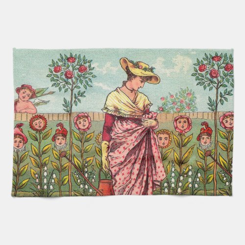 Garden Grow Flower Woman Art Antique Kitchen Towel