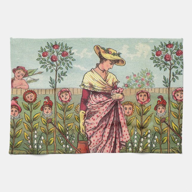 Garden Grow Flower Woman Art Antique Kitchen Towel (Horizontal)