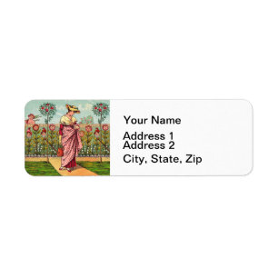 Garden Grow Flower Woman Art Antique Label