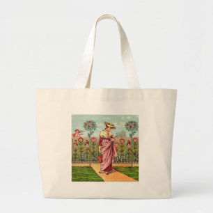 Garden Grow Flower Woman Art Antique Large Tote Bag