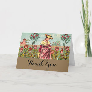 Garden Grow Flower Woman Art Antique Letterpress Thank You Card