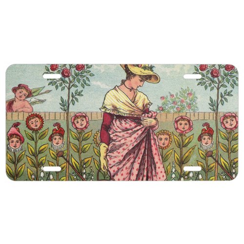 Garden Grow Flower Woman Art Antique License Plate