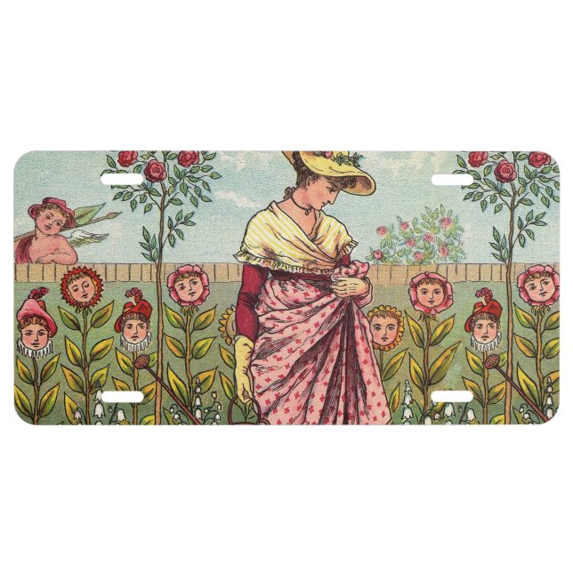 Garden Grow Flower Woman Art Antique License Plate (Front)
