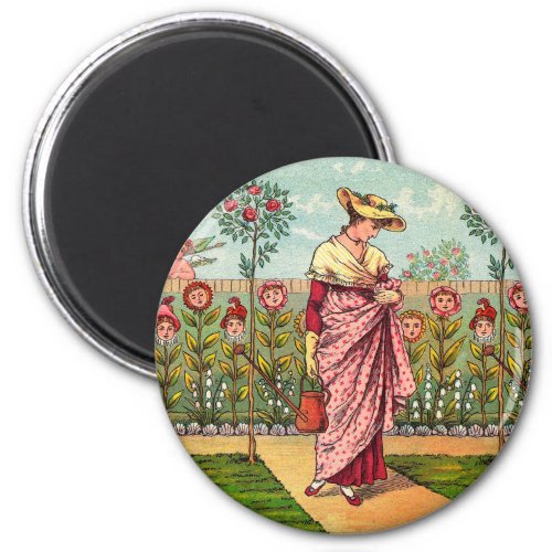 Garden Grow Flower Woman Art Antique Magnet