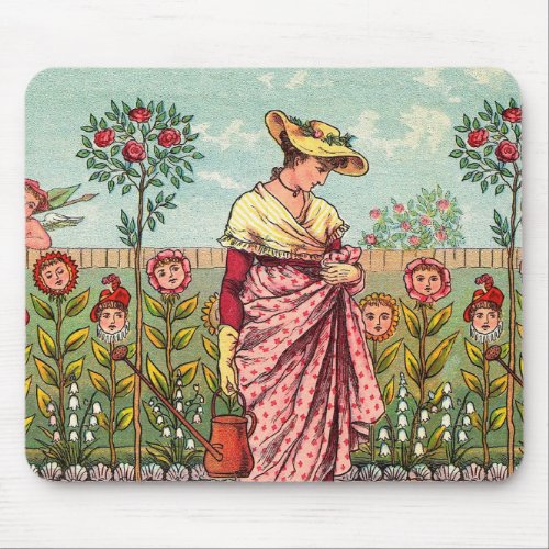 Garden Grow Flower Woman Art Antique Mouse Pad