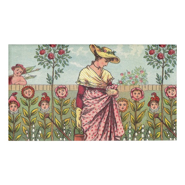 Garden Grow Flower Woman Art Antique Name Tag (Front)