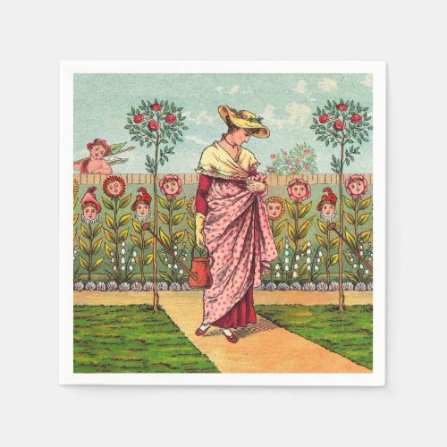 Garden Grow Flower Woman Art Antique Napkins