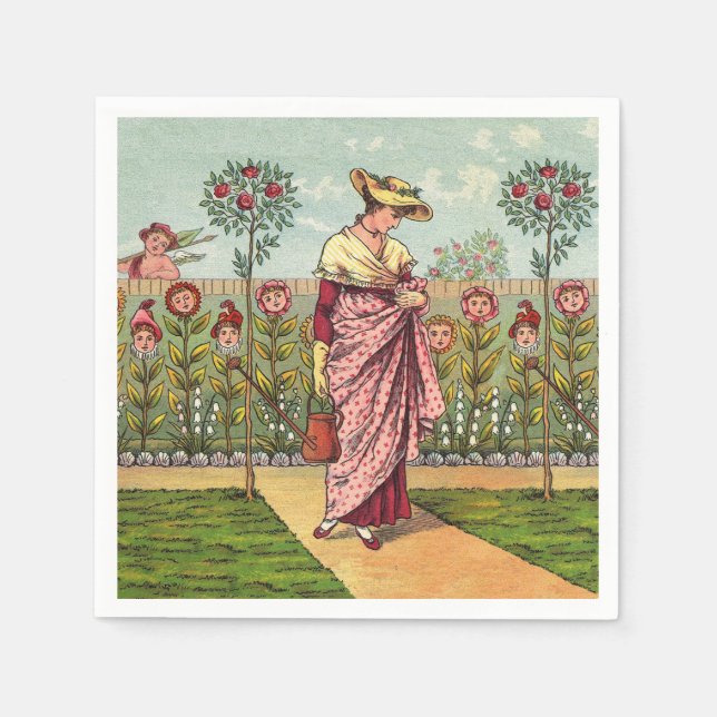 Garden Grow Flower Woman Art Antique Napkins (Front)