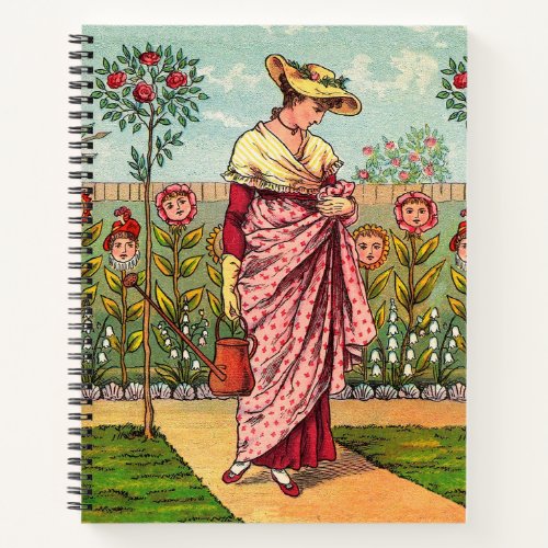 Garden Grow Flower Woman Art Antique Notebook