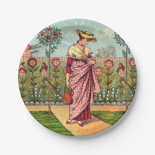 Garden Grow Flower Woman Art Antique Paper Plates
