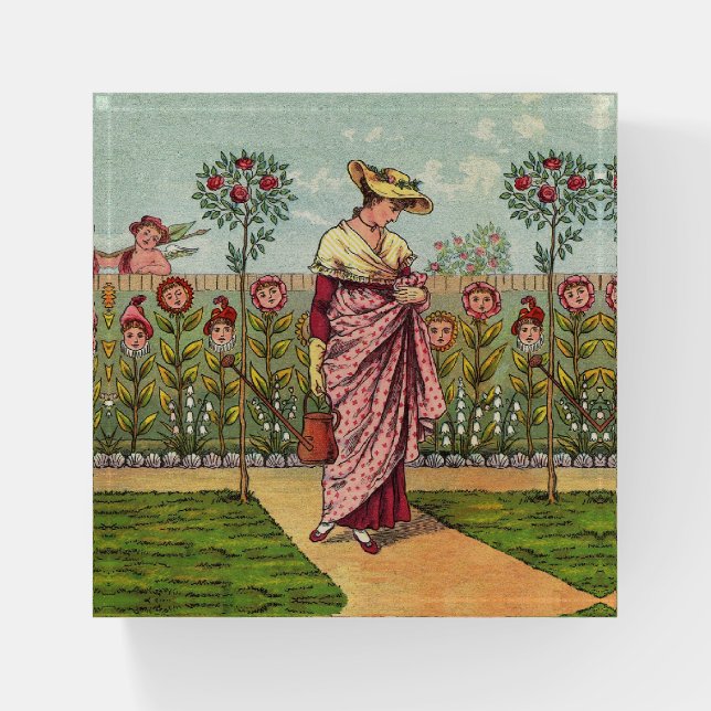 Garden Grow Flower Woman Art Antique Paperweight (Front)