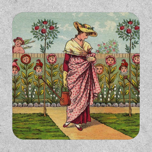 Garden Grow Flower Woman Art Antique Patch (Front)
