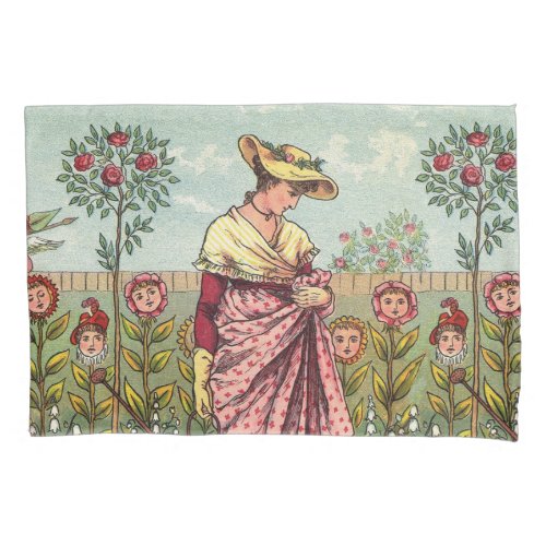 Garden Grow Flower Woman Art Antique Pillow Case