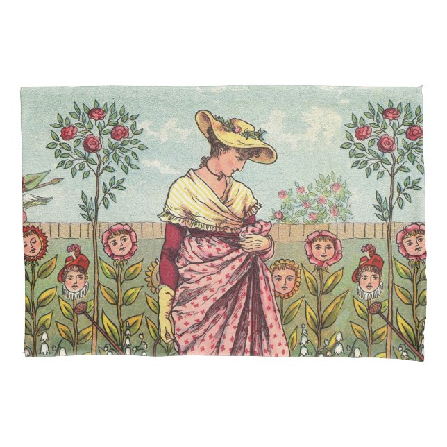 Garden Grow Flower Woman Art Antique Pillow Case (Front)
