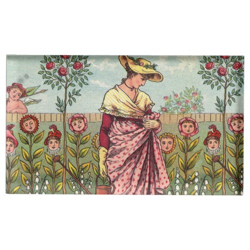 Garden Grow Flower Woman Art Antique Place Card Holder