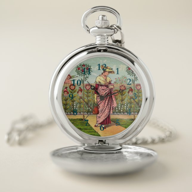Garden Grow Flower Woman Art Antique Pocket Watch (Inside)