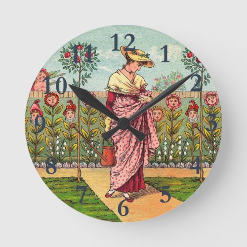 Garden Grow Flower Woman Art Antique Round Clock