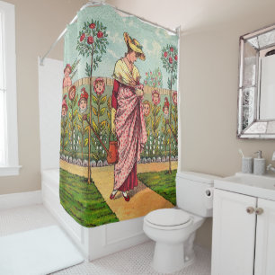 Garden Grow Flower Woman Art Antique Shower Curtain