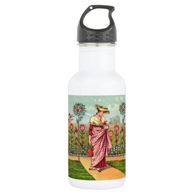 Garden Grow Flower Woman Art Antique Stainless Steel Water Bottle (Front)