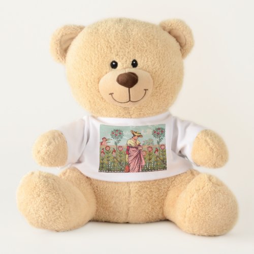 Garden Grow Flower Woman Art Antique Teddy Bear