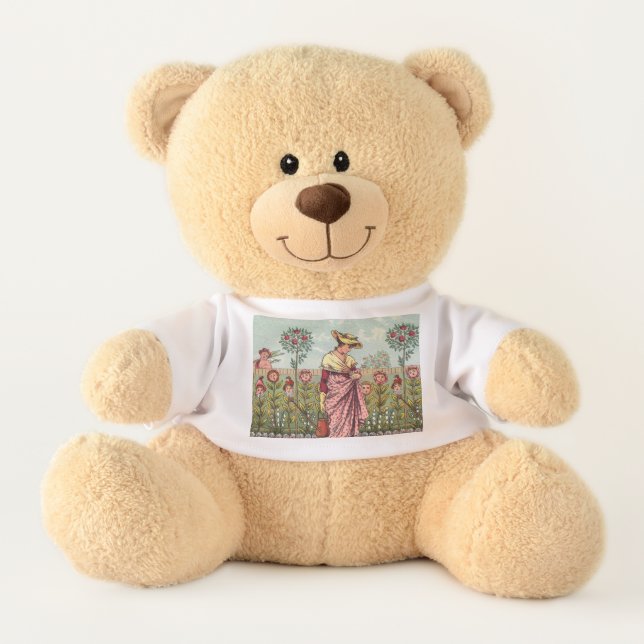 Garden Grow Flower Woman Art Antique Teddy Bear (Front)