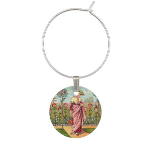 Garden Grow Flower Woman Art Antique Wine Charm