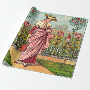 Garden Grow Flower Woman Art Antique Wrapping Paper