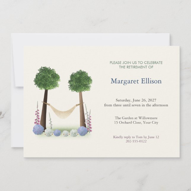 Garden Hammock Between Trees Retirement Invite (Front)