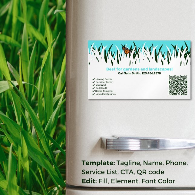 🌿🦋Garden Health: Professional Lawn Care Service Business Card Magnet (Garden Health: Professional Lawn Care Service Business Card Magnet)