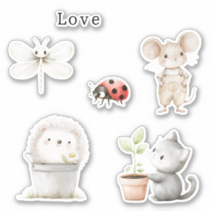 Garden Hedgehog Mouse Cat Dragonfly Ladybug Sticker