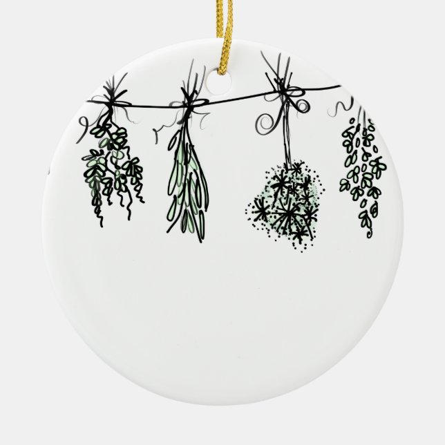 Garden Herbs Ceramic Ornament (Front)