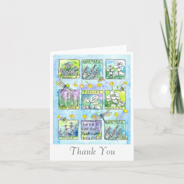 Garden Herbs Dragonfly Honey Bees Thank You Card (Front)