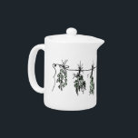 Garden Herbs Teapot<br><div class="desc">A quaint,  cute design of bunches of drying kitchen herbs. Featuring basil,  thyme,  dill,  sage,  and rosemary.</div>