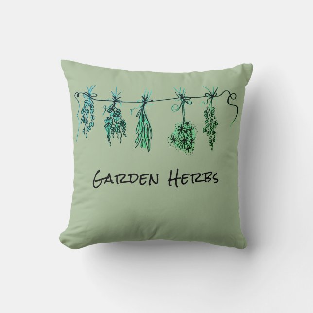 Garden Herbs Throw Pillow (Front)