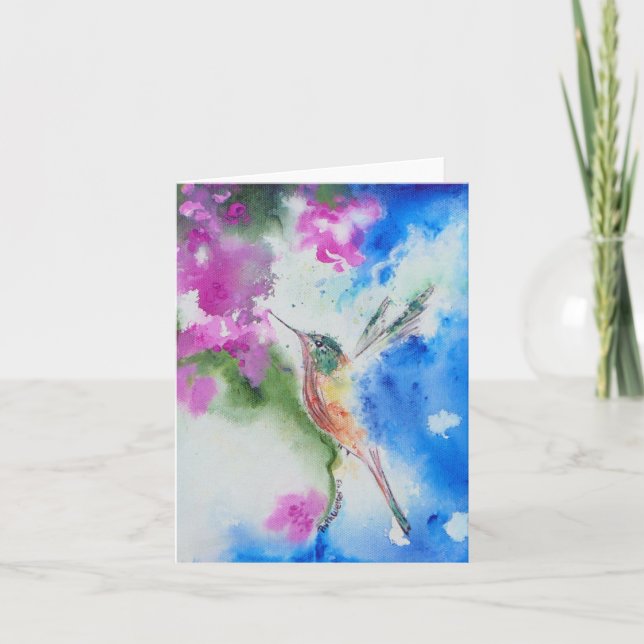 Garden Hummingbird Floral Greeting & Note Card (Front)