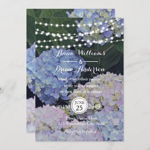 Garden Hydrangeas String of Lights  Wedding Invite
