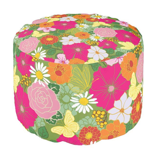 Garden In Bloom_Butterflies Pouf (Angled Front)
