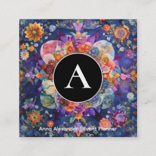 Garden in Motion   Floral Mandala Design Square Business Card