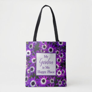 Garden in My Happy Place Bright Purple Flower Tote Bag