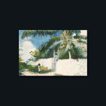 Garden in Nassau (Bahamas) Canvas Print<br><div class="desc">This design features a watercolor painting by the American artist Winslow Homer (1836–1910). It shows a beautiful scene in Naussau, the capital city of the Bahamas, is an island country in the Caribbean. There is a large coconut tree growing behind a garden gate, and a young black boy from the...</div>