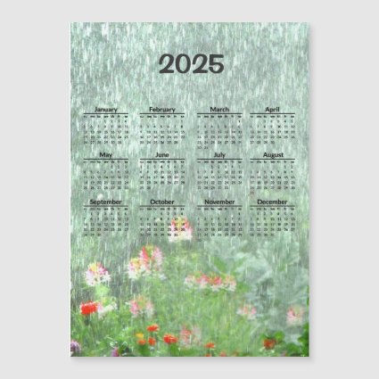 Garden in Rain 2025 Calendar Magnetic Card