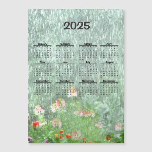 Garden in Rain 2025 Calendar Magnetic Card