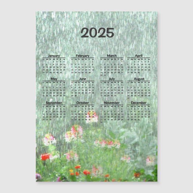 Garden in Rain 2025 Calendar Magnetic Card