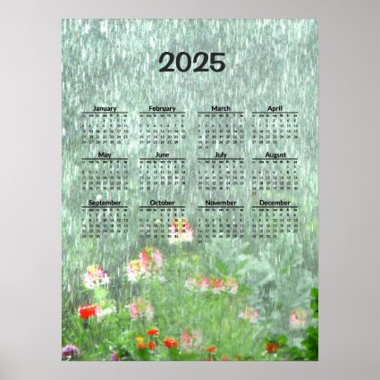 Garden in the Rain 2025  Calendar Poster