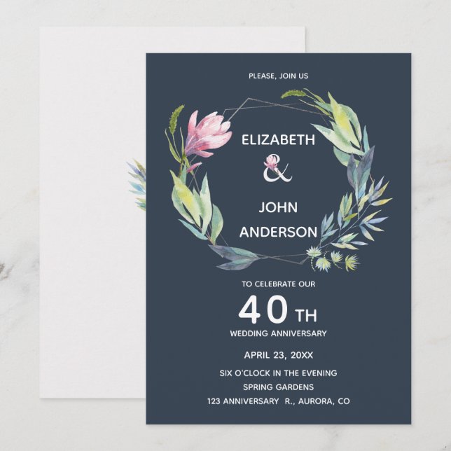 Garden in the Riviera 40th Wedding Anniversary Invitation (Front/Back)