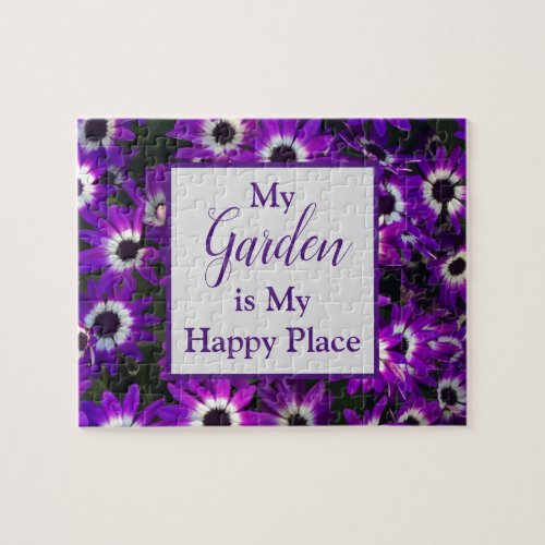 Garden is My Happy Place Purple Flower Floral Jigsaw Puzzle