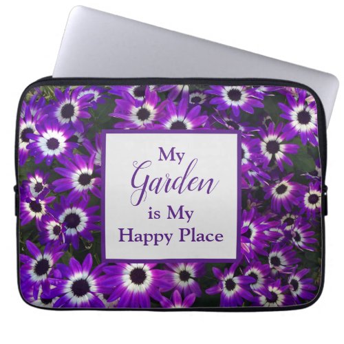 Garden is My Happy Place Purple Flower Floral Laptop Sleeve